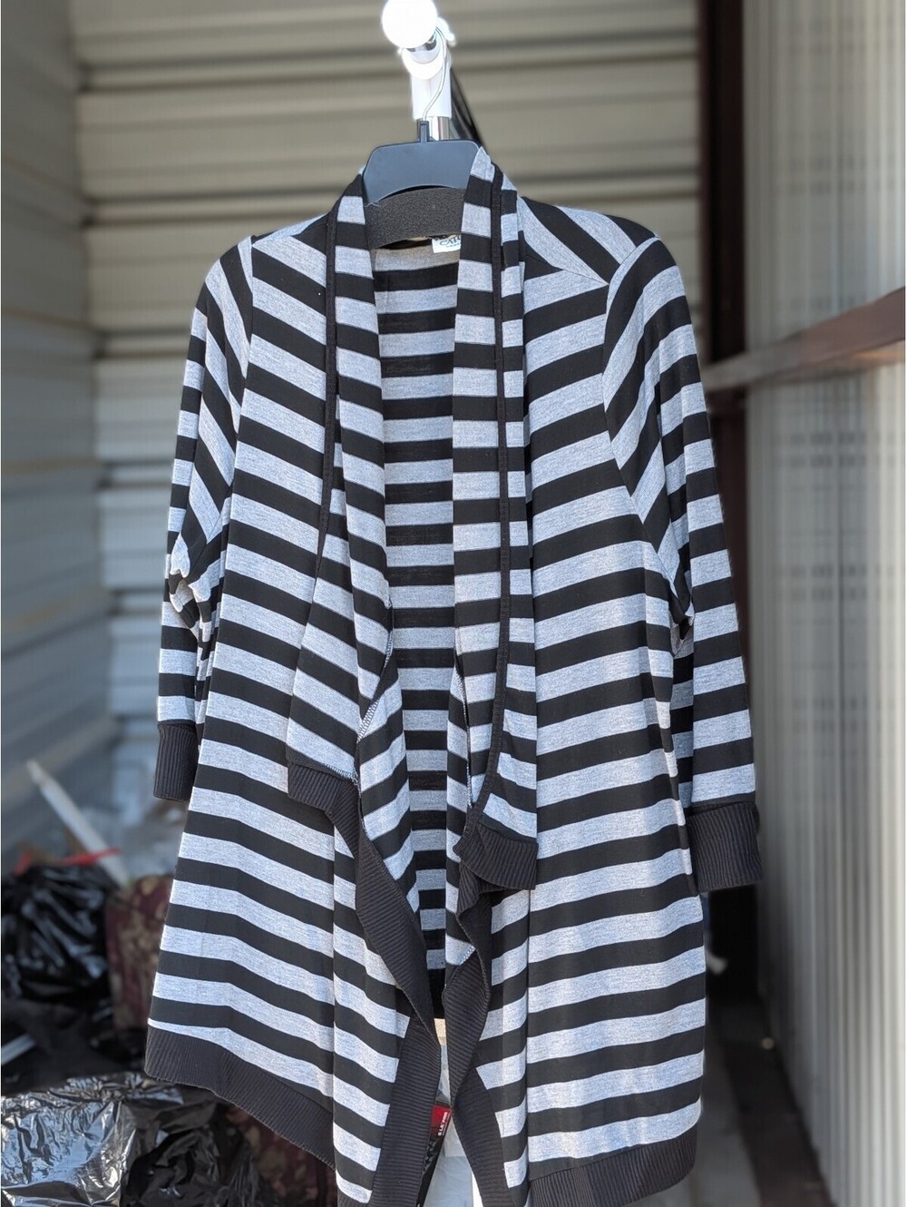 Worthington black and white striped draped cardigan